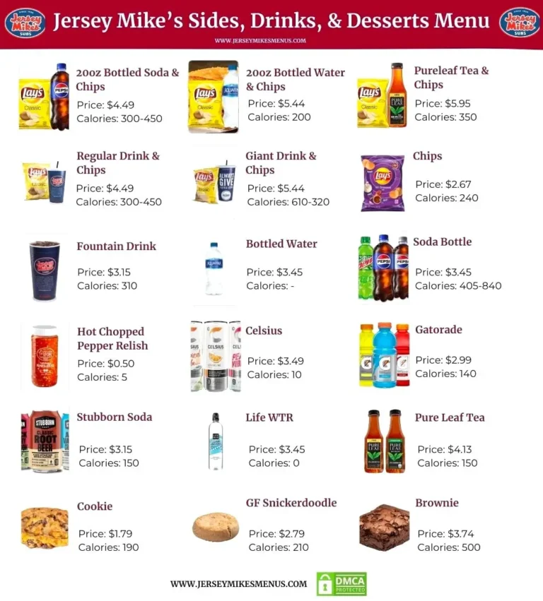 Jersey Mike’s Sides, Drinks, & Desserts Menu with Prices